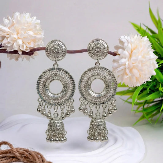 Pearl Drop Multi-Layer Oxidised Jhumka Earrings