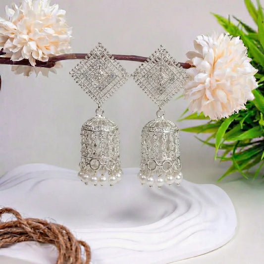 Royal Bloom Oxidised Dome Jhumka Earrings