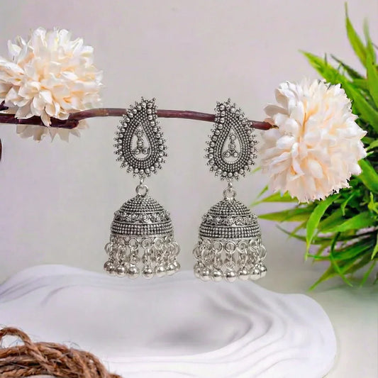 Antique Charm Oxidised Jhumka Earrings