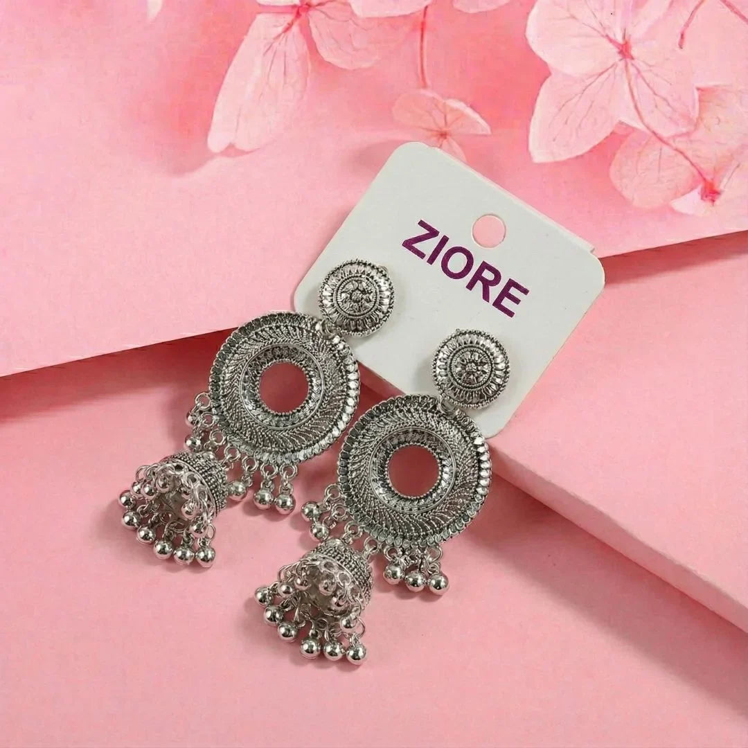 Pearl Drop Multi-Layer Oxidised Jhumka Earrings
