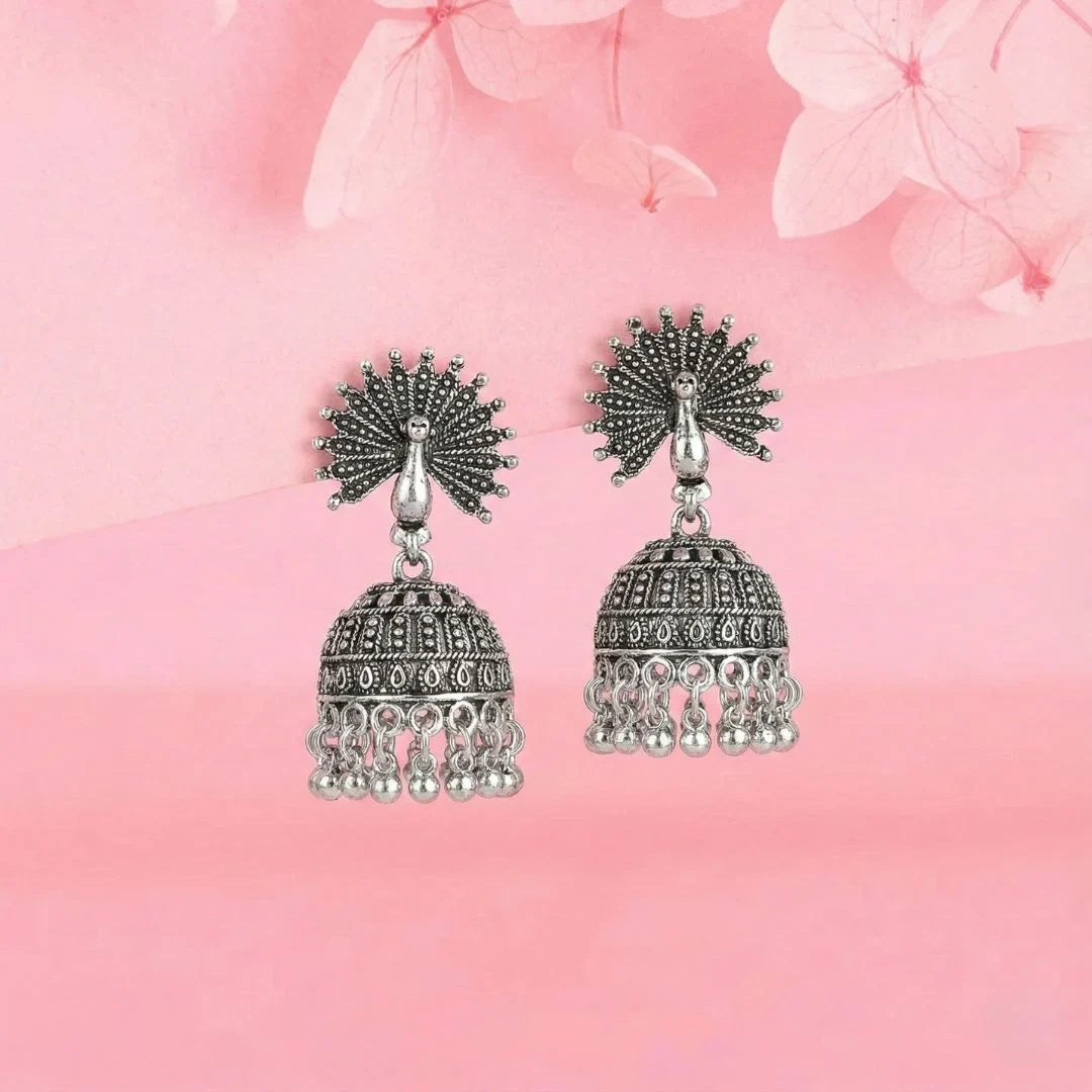 Peacock Grace oxidise Jhumka