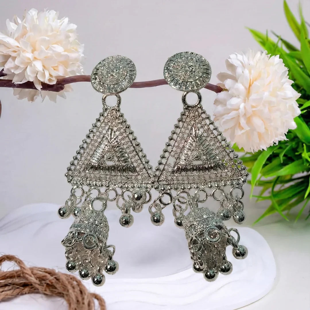 Alluring oxidised triangle jhumka