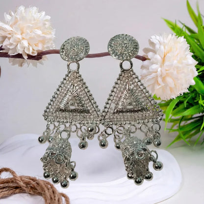 Alluring oxidised triangle jhumka