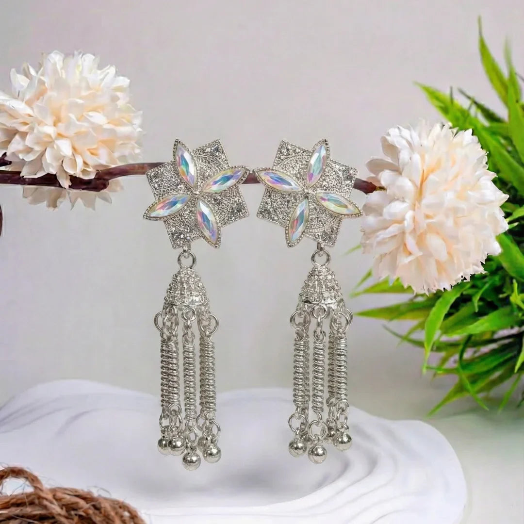 Boho Leaf Cascade Oxidised Silver Jhumka