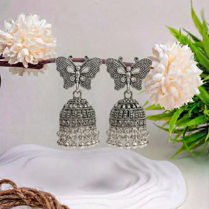 German Silver Dangler Butterfly Earrings