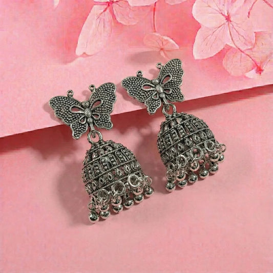 German Silver Dangler Butterfly Earrings