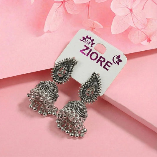 Antique Charm Oxidised Jhumka Earrings