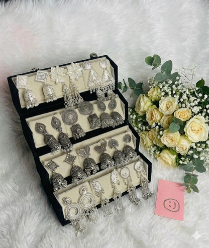 Set Of 12 Earrings With Folding Jewellery Box